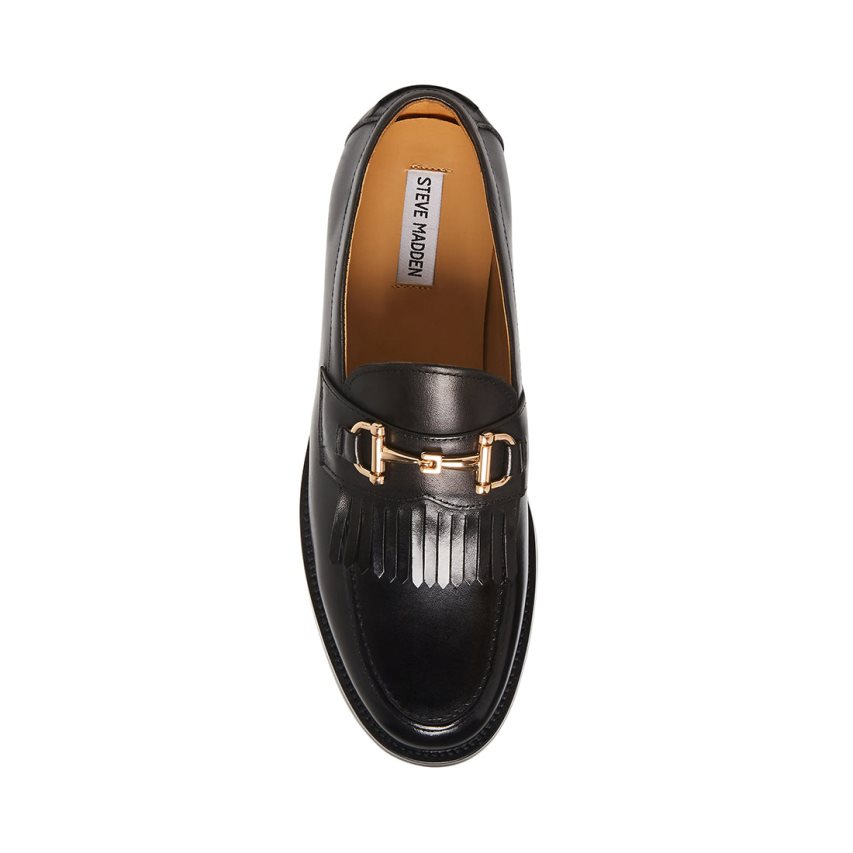 Black Steve Madden Bronson Leather Men's Loafers | PH 4781CVS